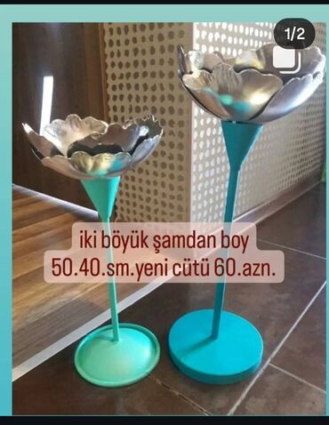 Süni güllər: Yeni iki eded şamdan böyuk boy 50.sm.kiçik boy 40.sm.turkiyadan
