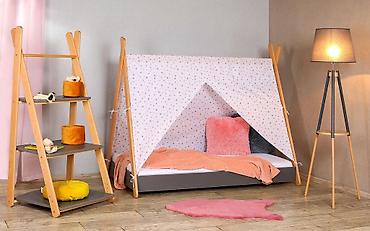 tazz papuce: Krevet sa Nadstrešnicom i Dušekom 180x80 cm Tipi Sivi - Tip — 1