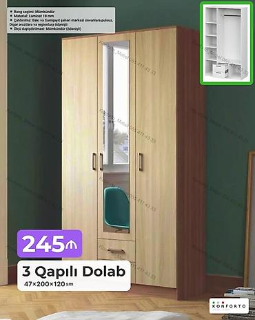 Mebel: 3 qapılı geyim dolabı Ölçü: 47 × 200 × 120 sm Material: 18 mm — 1