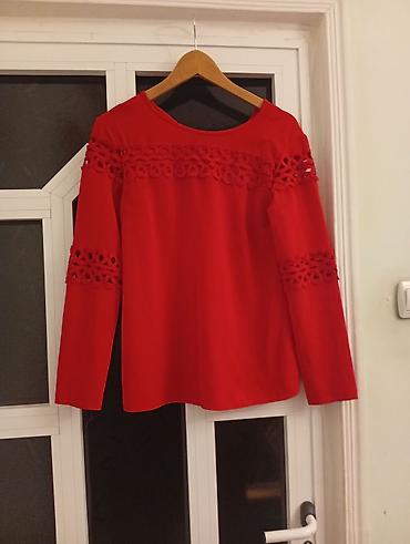 qadın şalvar: Qırmızı qadın bluzası - Rəng: parlaq qırmızı - Model: uzunqollu, düz — 1