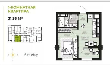 продаю квартиру в арт сити: 1 комната, 31 м², Элитка, 11 этаж, ПСО (под самоотделку)