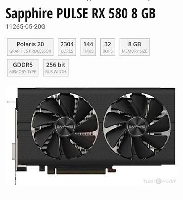 komputer aksesuarları: Videokart Sapphire Radeon RX 580, 8 GB, İşlənmiş — 2