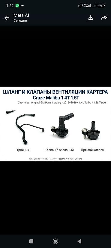 Шланг и клапаны вентиляции картера для Chevrolet Cruze / Malibu 1.4T и