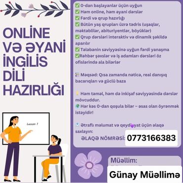 Mebel xidmətləri: Xarici dil kursu, İngilis dili, Böyüklər üçün, Abituriyentlər üçün