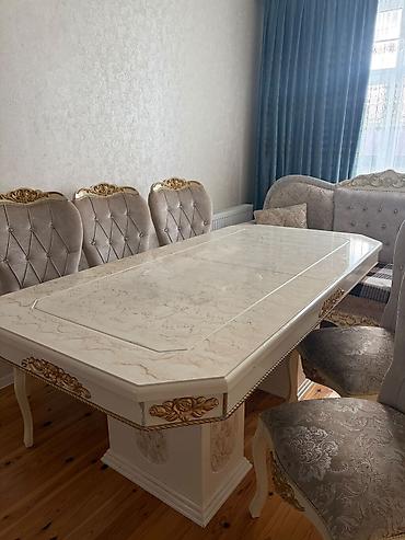 şamlar: Klassik üslubda qonaq otağı dəsti - Yemək masası: mərmər fakturalı — 4
