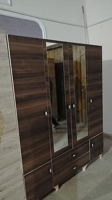 kombi şkaf: Yeni, 4 qapılı, Güzgülü, Qəhvəyi, Taxta, Açılan, Düz dolab — 9