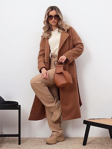 Пальто: Женское пальто-халат в карамельно-латте оттенке Элегантная базовая — 9