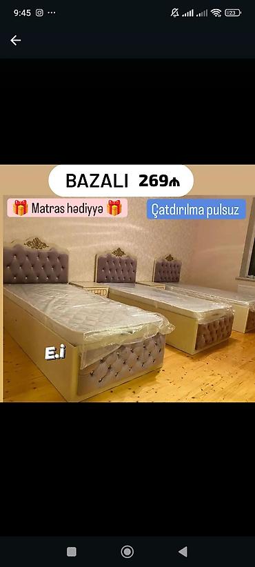 Ev üçün mebel: Bazalı tək nəfərlik çarpayı – 269₼ - Başlıq: düyməli, yumşaq parça — 1