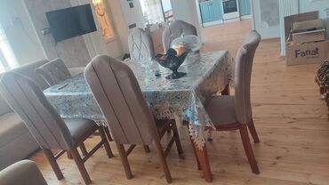 ayaqqabılar üçün yataq otağı masa: Qonaq otağı üçün, İşlənmiş, Açılmayan, Dördbucaq masa, 6 stul, Azərbaycan