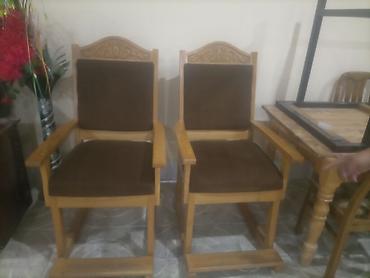 Kreslolar: 2 ədəd taxta yelləncək kreslo - Material: bərk ağac gövdə, təbii — 2