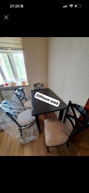 Mətbəx/qonaq otağı üçün masa və 4 ədəd stul dəsti. - Masa: düzbucaqlı