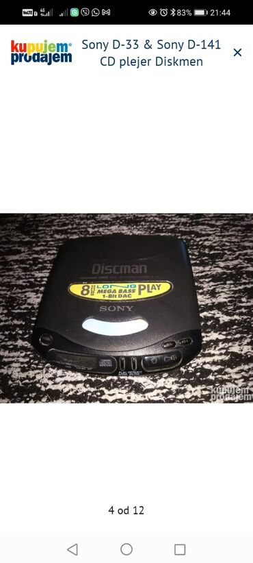 Mini disk plejeri: Sony Discman CD plejer – model D-141 (navedeno na poklopcu) - — 3