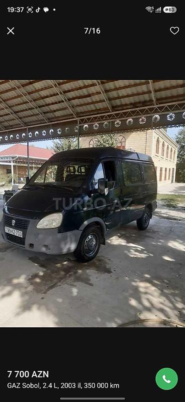 səkidə satilan masinlar: QAZ Sobol: 2.4 l | 2003 il 350000 km Van/Minivan — 5