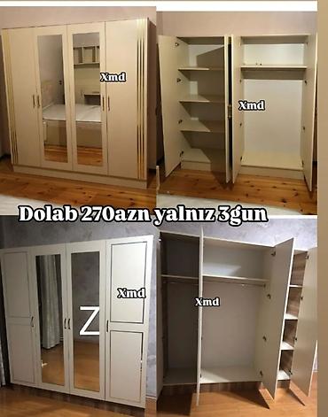 şaxta baba torbası: Yeni, 4 qapılı, Güzgülü, Ağ, Taxta, Açılan, Düz dolab — 1