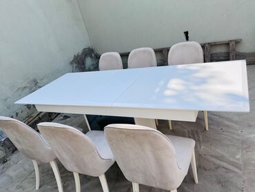 Sifarişlə mebel: Qonaq otağı üçün, İşlənmiş, Kvadrat masa, 6 stul
