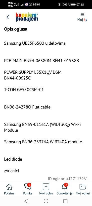Aksesoari za TV i video: Samsung UE55F6500 – delovi Raspoloživi originalni delovi sa TV-a — 1
