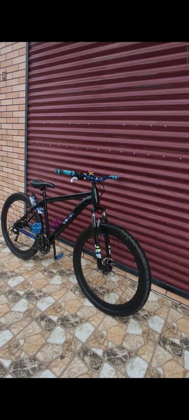 Чайники: Dağ/trek tipli velosiped - Rəng: mat qara gövdə, mavi aksessuarlarla