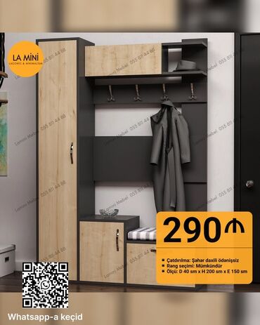 Masa və oturacaq dəstləri: Düz dolab, Dəhliz üçün, Paltar üçün, Açılan, Korpuslu, 1 qapı