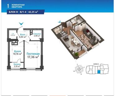 продажа домов в бишкеке арча бешик: 1 комната, 43 м², Элитка, 5 этаж, ПСО (под самоотделку)