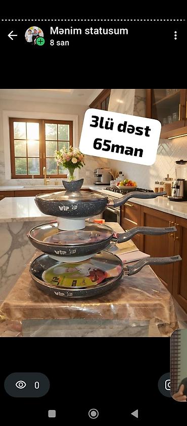 idman geyim: VIP Chef 3-lü tava dəsti - Çoxölçülü set: 3 müxtəlif diametrli tava — 8