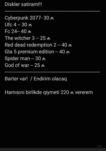 Oyun diskləri və kartricləri: Oyunlar tam ideal veziyyetde istiyene sekillerinide ata bilirem