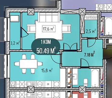 15: 1 комната, 50 м², Нижний Джал (Джал-23) Элитка, 9 этаж, ПСО (под самоотделку) — 1