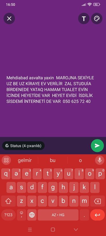 yeni gunesli kiraye heyet evleri: 8899 kv. m, 2 otaqlı