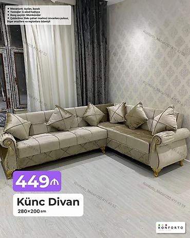 Künc Divan – 280×200 sm - Mexanizm: açılan, bazalı (yataq funksiyalı