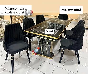 yeni stol: Qonaq otağı üçün, Yeni, Açılmayan, Dördbucaq masa, 6 stul — 1