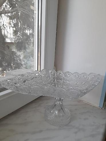 Вазы: Şüşə ayaqlı qablar dəsti - Material: şəffaf şüşə, relyefli kəsmə — 4