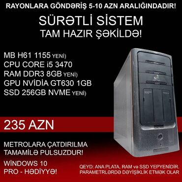 Masaüstü kompüterlər və iş stansiyaları: Oyun üçün Kompüter "Core i5 3470 GT630 1GB 256GB NVME SSD” ⭐Tək Sistem — 1