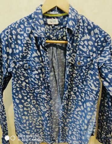 рубашка пальто: Детский топ, рубашка, цвет - Синий, Б/у
