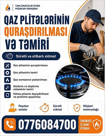 pletka: Qaz plitələrinin quraşdırılması və təmiri xidməti - Qaz plitəsinin — 1