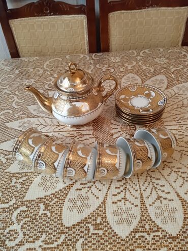 Чайные наборы и сервизы: Чайный набор, цвет - Золотой, 6 персон, Чехия