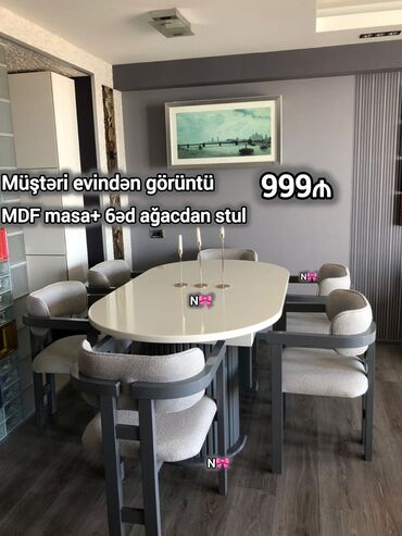 metbex masa ve oturacaqlar: Oval masa, Qonaq otağı üçün, 6 nəfər