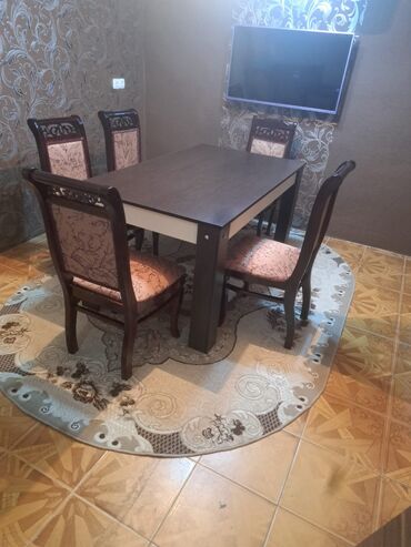 madeyra stol stul: Qonaq otağı üçün, Dördbucaq masa, 5 stul