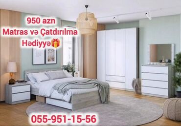 Yataq otağı dəstləri: 2 təknəfərlik çarpayı, Dolab, Komod, Termo, Azərbaycan, Yeni — 7