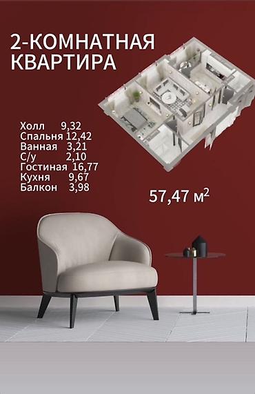 2 бөлмө, 57 м², Төмөнкү Джал (Джал-23) Элитка, 9 кабат, ПСО (өз алдынча бүтүрүү)