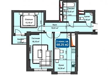 город ош кв: 2 комнаты, 68 м², Южная Магистраль Элитка, 3 этаж, ПСО (под самоотделку) — 3