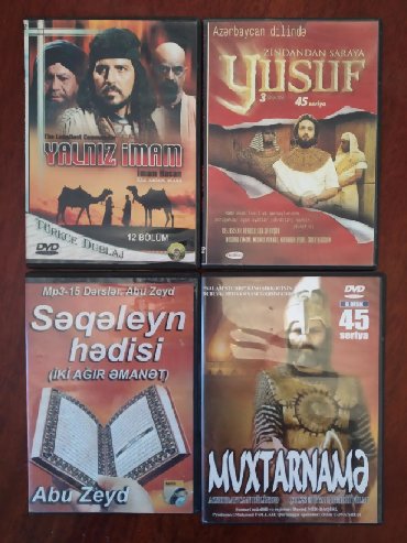 Kitablar, jurnallar, CD, DVD: Dini filmlər diskdə satilir. Tenha İmam, Hz.Yusif; Muxtarname və