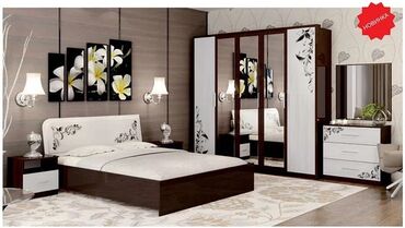 мебель аламидин: Спальный гарнитур, Двуспальная кровать, Шкаф, Комод, цвет - Бежевый, Новый
