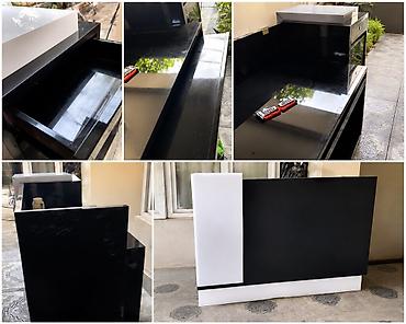 reception stolu satilir: Qara-ağ resepsiyon/qarşılama masası - Ölçü: təxmini L-şəkilli kompakt — 1