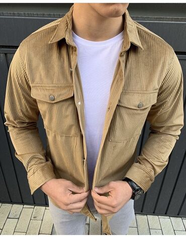 стильная молодежная рубашка: Куртка M, L, цвет - Бежевый