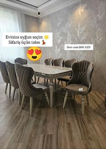 stol desti: Qonaq otağı üçün, Yeni, Açılmayan, Dördbucaq masa, 8 stul — 1