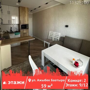 шабдан баатыра: 2 комнаты, 59 м², Индивидуалка, 9 этаж, Евроремонт