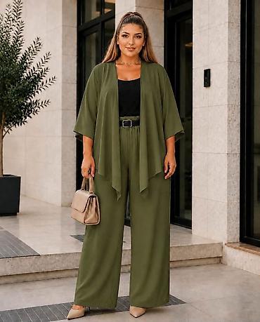 termo helanke: Fa, Elegantni ženski komplet – kimono kardigan + široke pantalone - — 2