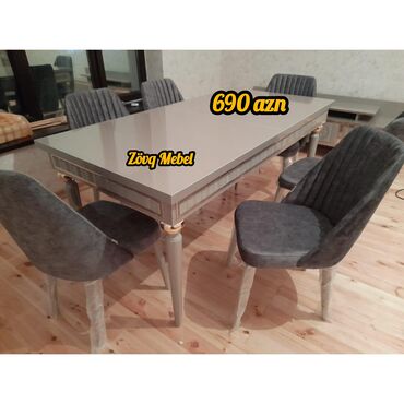 столы и стулья в баку: Для гостиной, Новый, Раскладной, Прямоугольный стол, 6 стульев, Азербайджан
