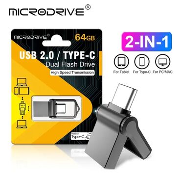 Yaddaş kartları: Yeni Mikrodrive flewkart 64 gb type c girisli. arginal. korogluya