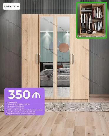 4 qapılı paltar dolabı – 350₼ - Material: 18 mm laminat - Ön hissə: 2