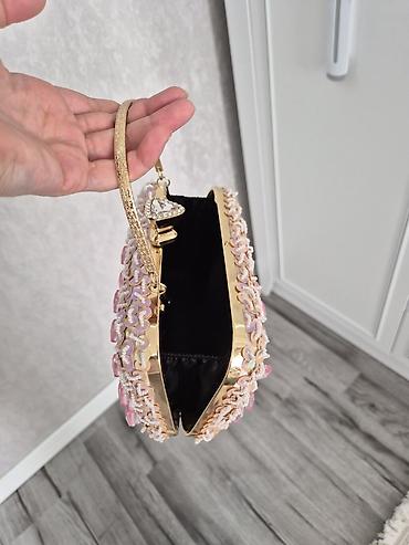 toy sumkalari: Məhsul: Pink Sequins Top Handle Evening Box Clutch Purse With Chain — 5